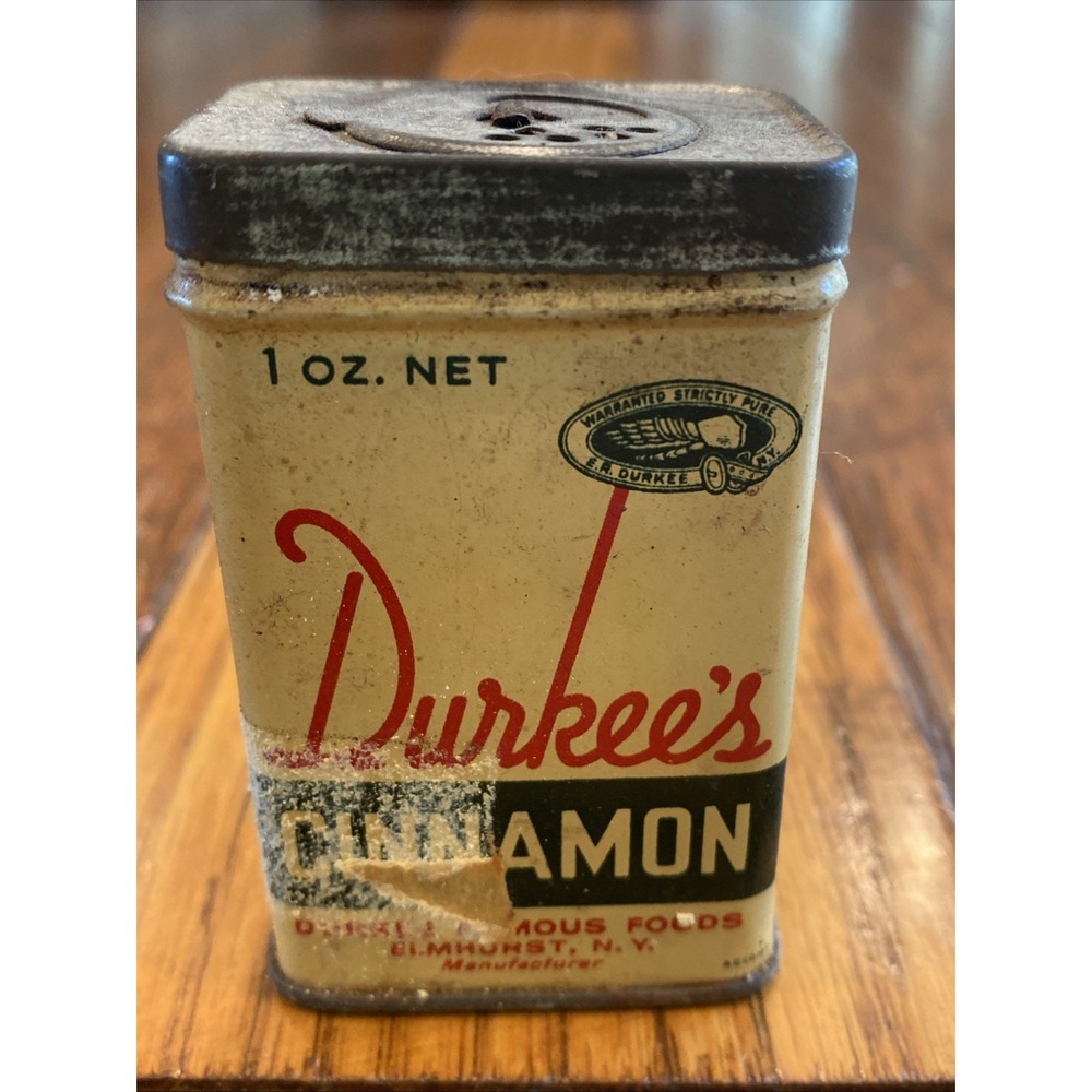 Vintage 1 1/2  Oz Durkee's Cinnamon Tin Famous Foods Elmhurst, N.Y.